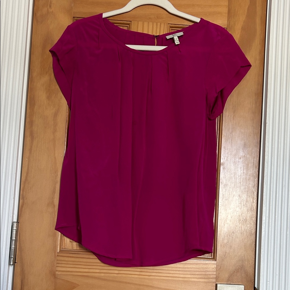 Joie Magenta Cap-Sleeve Pleated Blouse